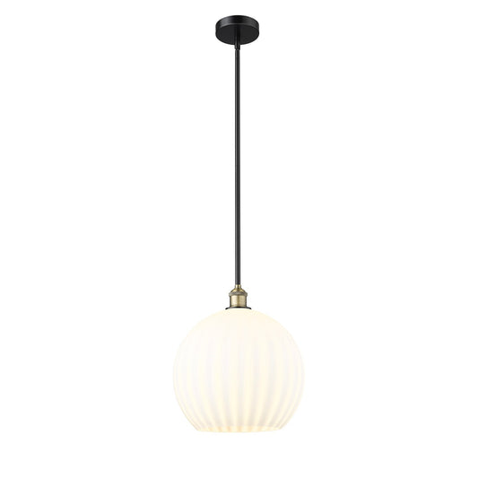 Innovations Lighting White Venetian 1-Light 14in Pendant | Art Nouveau Black Antique Brass Steel and White Venetian Glass | Model 616-1S-BAB-G1217-14WV