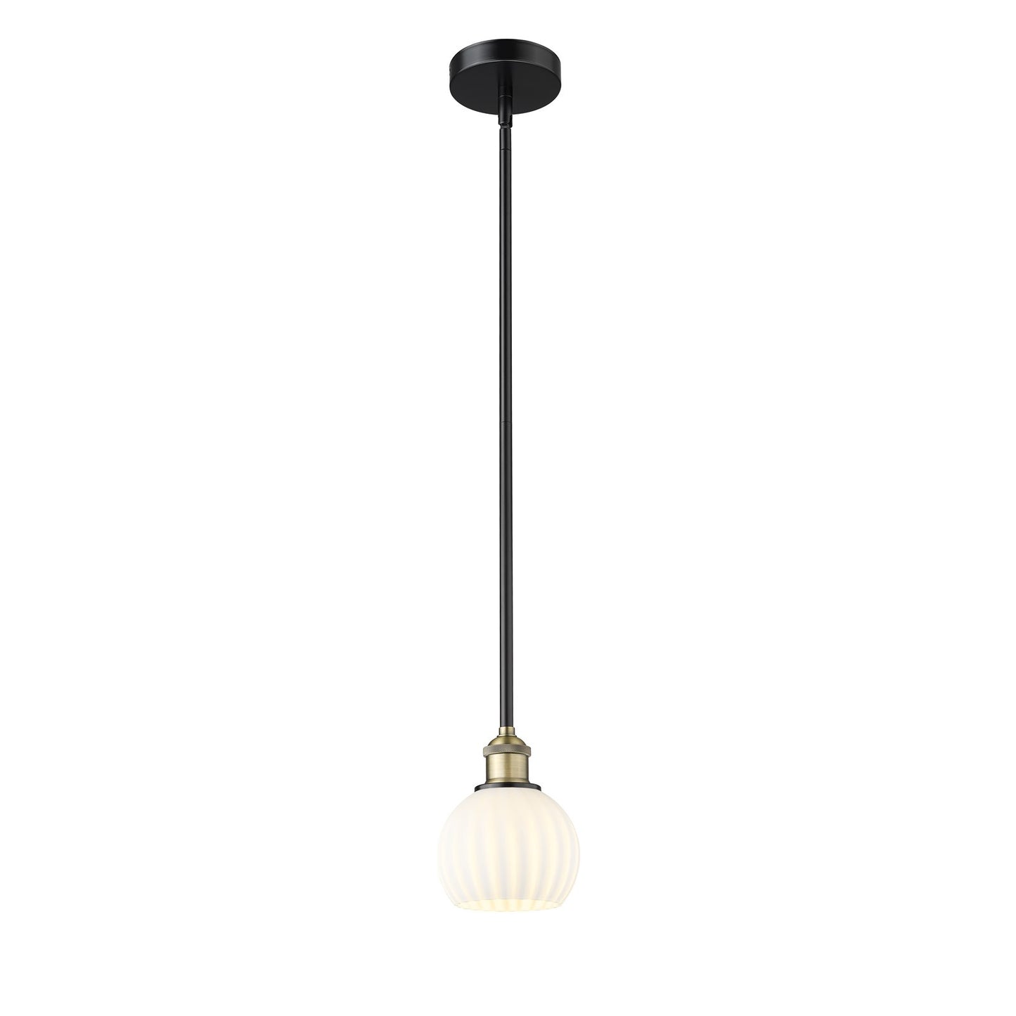 Innovations Lighting White Venetian 6in 1-Light Mini Pendant | Industrial Black Antique Brass Steel and White Venetian Glass | Model 616-1S-BAB-G1217-6WV
