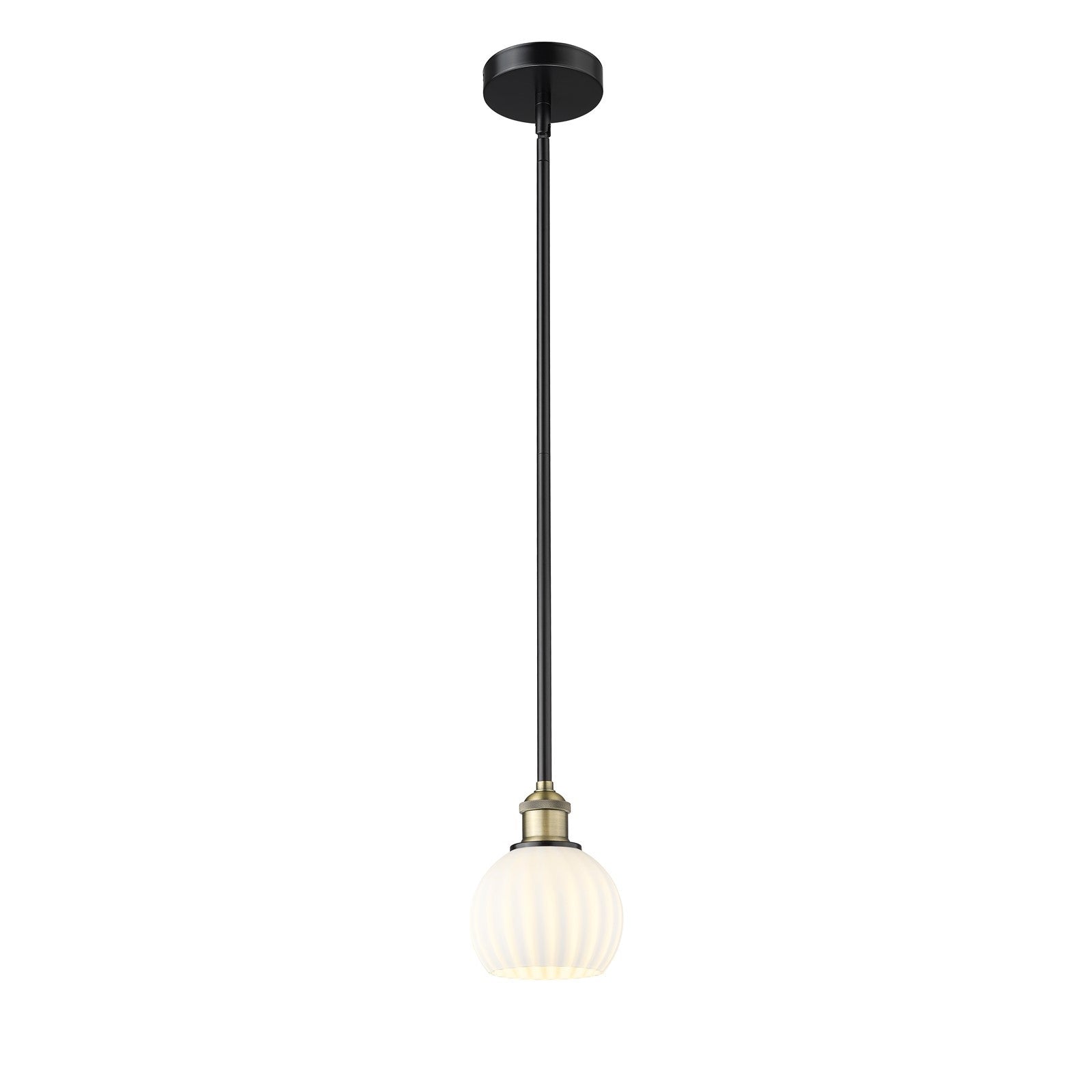 Innovations Lighting White Venetian 6in 1-Light Mini Pendant | Industrial Black Antique Brass Steel and White Venetian Glass | Model 616-1S-BAB-G1217-6WV