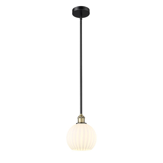 Innovations Lighting White Venetian 8in 1-Light Mini Pendant | Industrial Black Antique Brass and White Venetian Glass | Model 616-1S-BAB-G1217-8WV