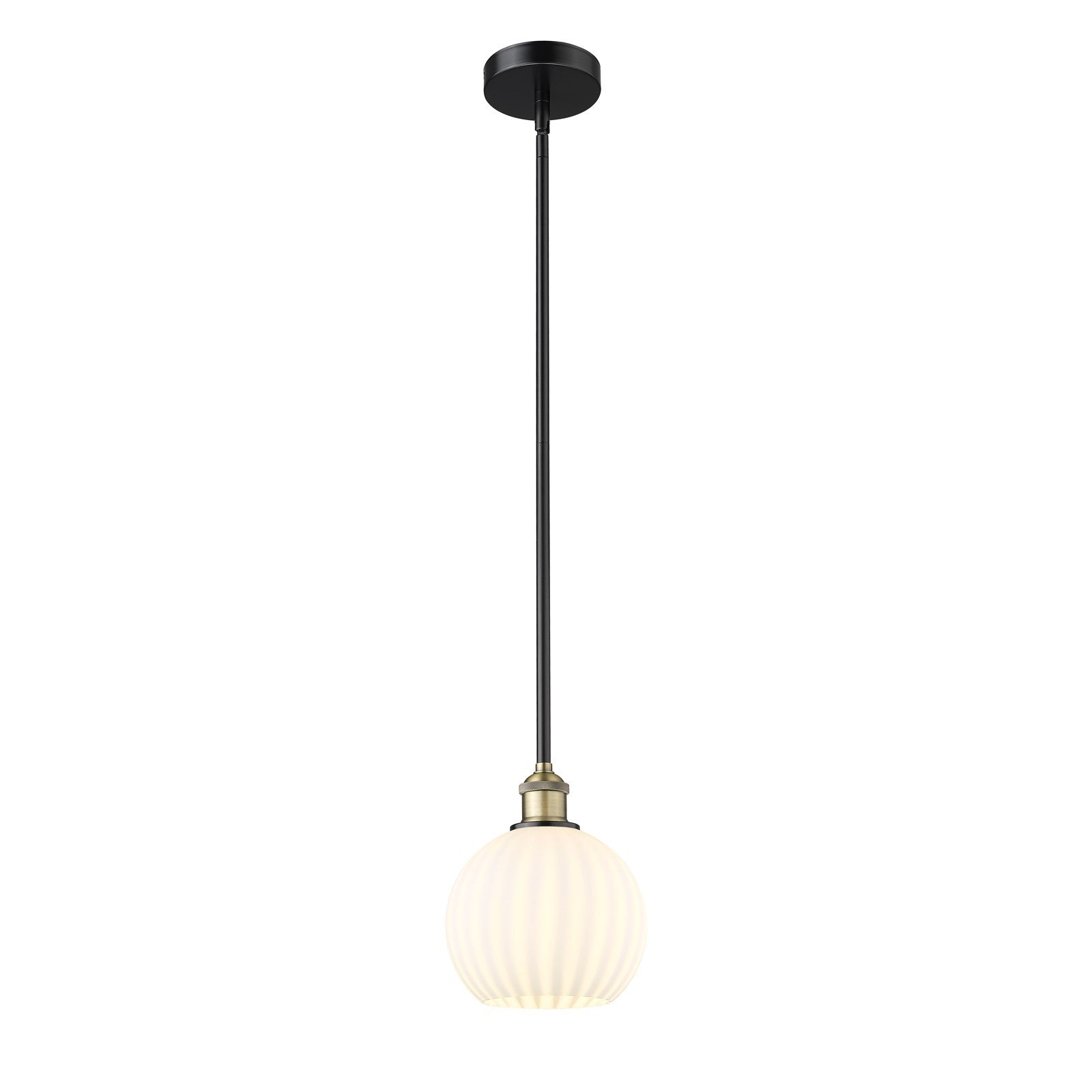 Innovations Lighting White Venetian 8in 1-Light Mini Pendant | Industrial Black Antique Brass and White Venetian Glass | Model 616-1S-BAB-G1217-8WV