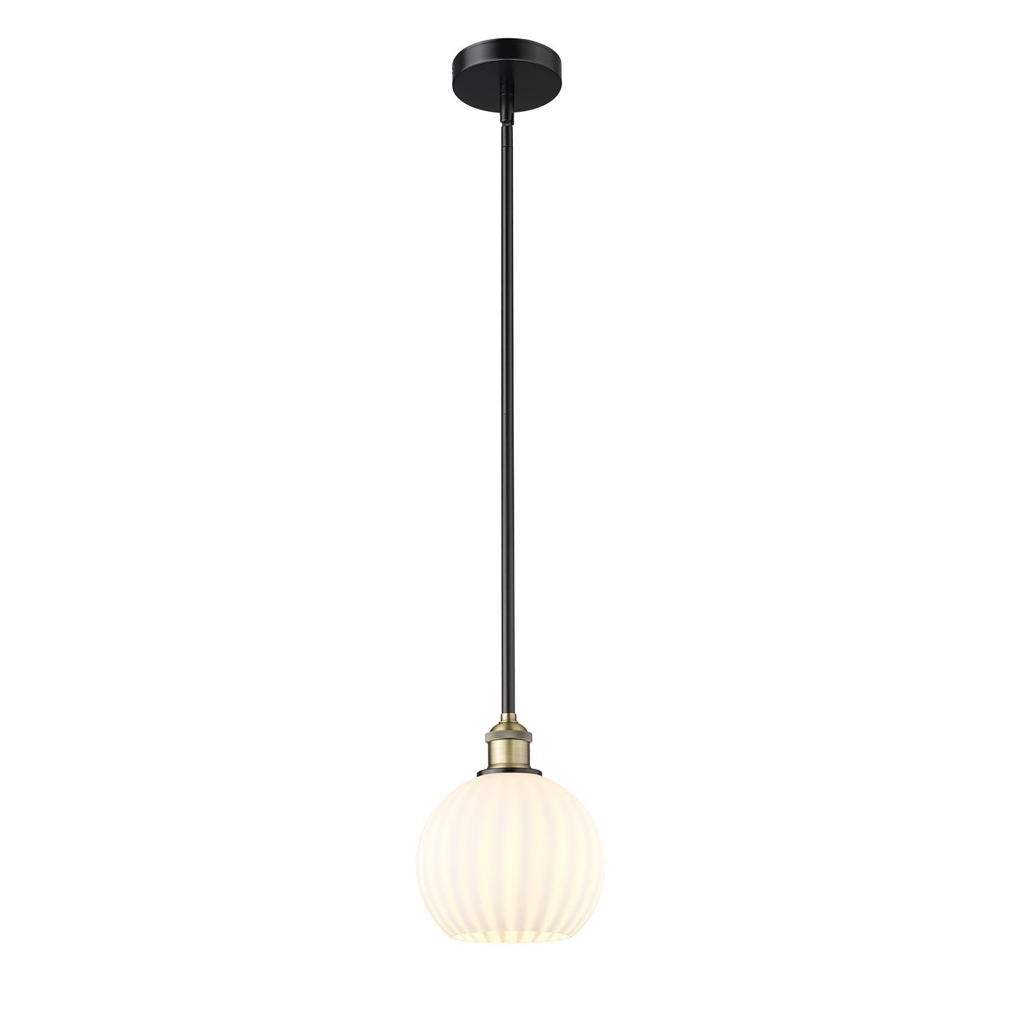 Innovations Lighting White Venetian 8in 1-Light Mini Pendant | Industrial Black Antique Brass and White Venetian Glass | Model 616-1S-BAB-G1217-8WV