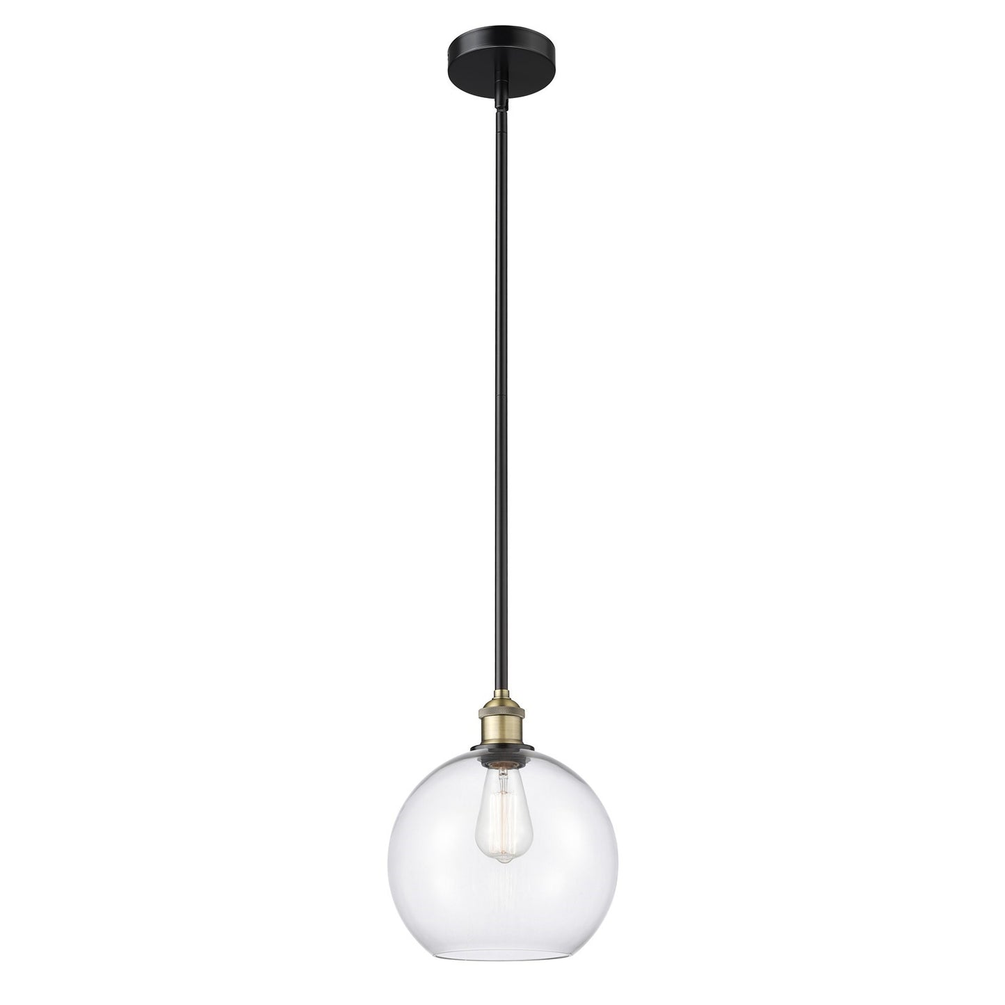 Innovations Athens 10in 1-Light Mini Pendant | Industrial Black Antique Brass Steel and Clear Glass | Kitchen Island & Dining | Model 616-1S-BAB-G122-10