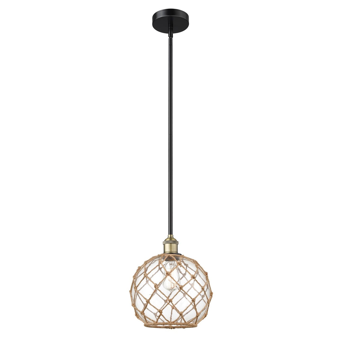 Innovations Farmhouse Rope 10in 1-Light Mini Pendant | Industrial Black Antique Brass and Clear Glass | Kitchen Island & | Model 616-1S-BAB-G122-10RB