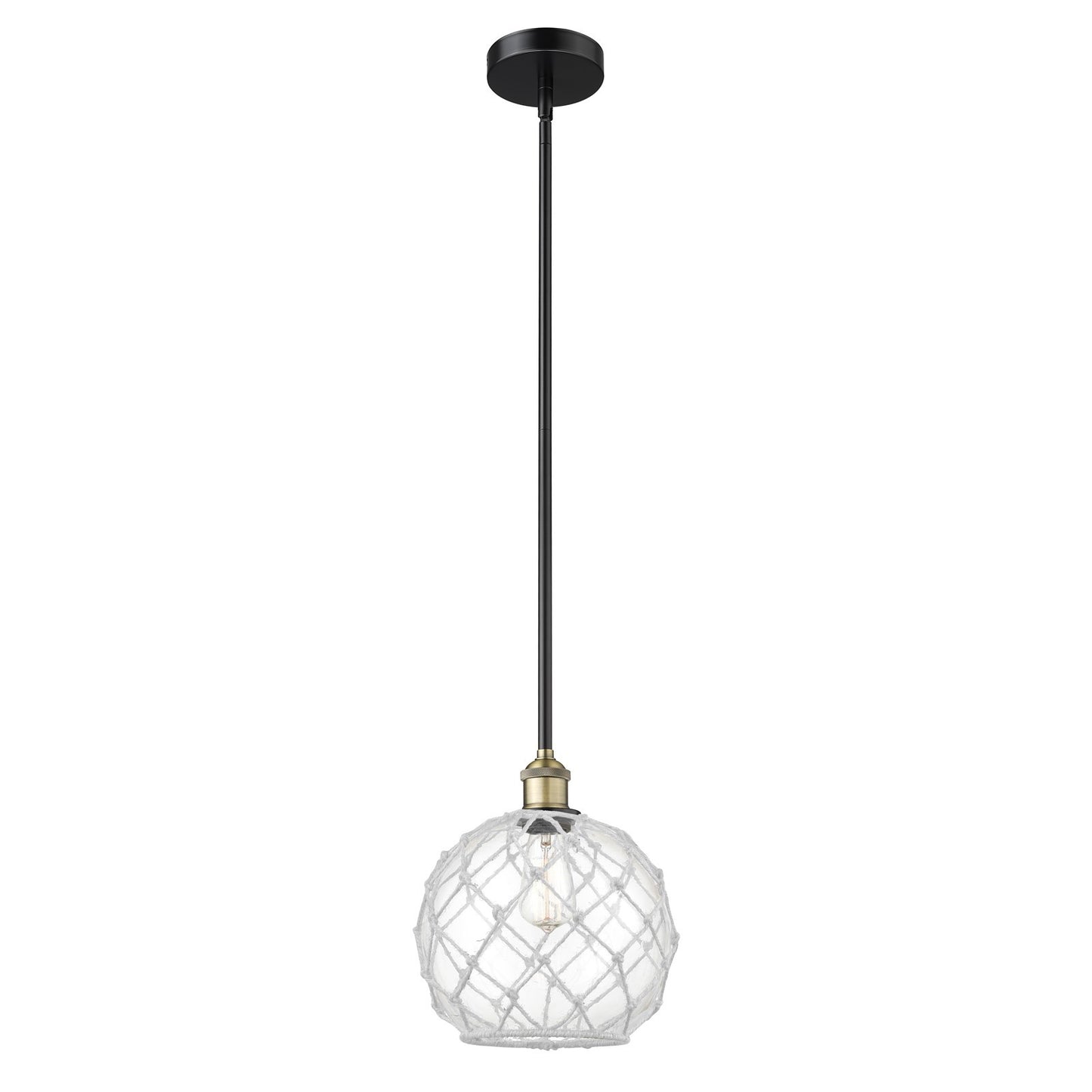 Innovations Farmhouse Rope 10in 1-Light Mini Pendant | Industrial Black Antique Brass Steel and Clear Glass with White Rope | Model 616-1S-BAB-G122-10RW