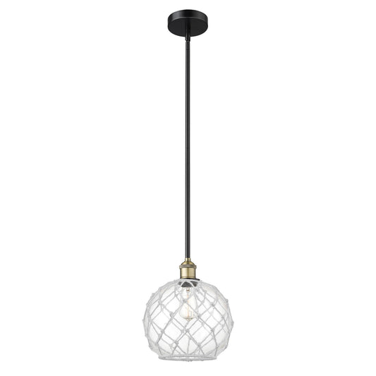 Innovations Farmhouse Rope 10in 1-Light Mini Pendant | Industrial Black Antique Brass Steel and Clear Glass with White Rope | Model 616-1S-BAB-G122-10RW
