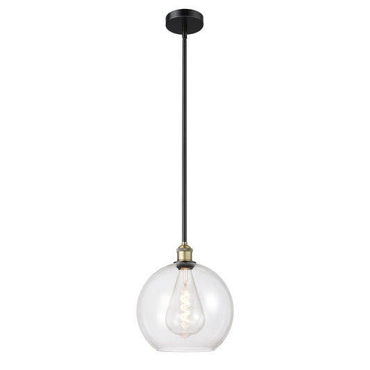 Innovations Athens 12in 1-Light Mini Pendant | Industrial Black Antique Brass Steel and Clear Glass | Kitchen Island & Dining | Model 616-1S-BAB-G122-12
