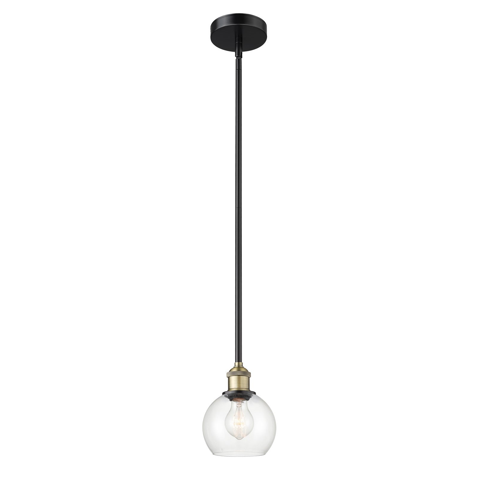 Innovations Athens 6in 1-Light Mini Pendant | Industrial Black Antique Brass Steel and Clear Glass | Kitchen Island & Dining | Model 616-1S-BAB-G122-6