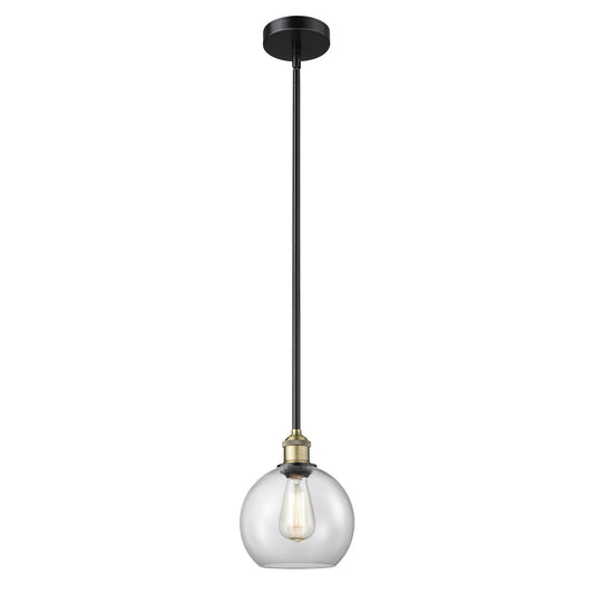 Innovations Athens 8in 1-Light Mini Pendant | Industrial Black Antique Brass and Clear Glass | Kitchen Island & Dining Room | Model 616-1S-BAB-G122-8