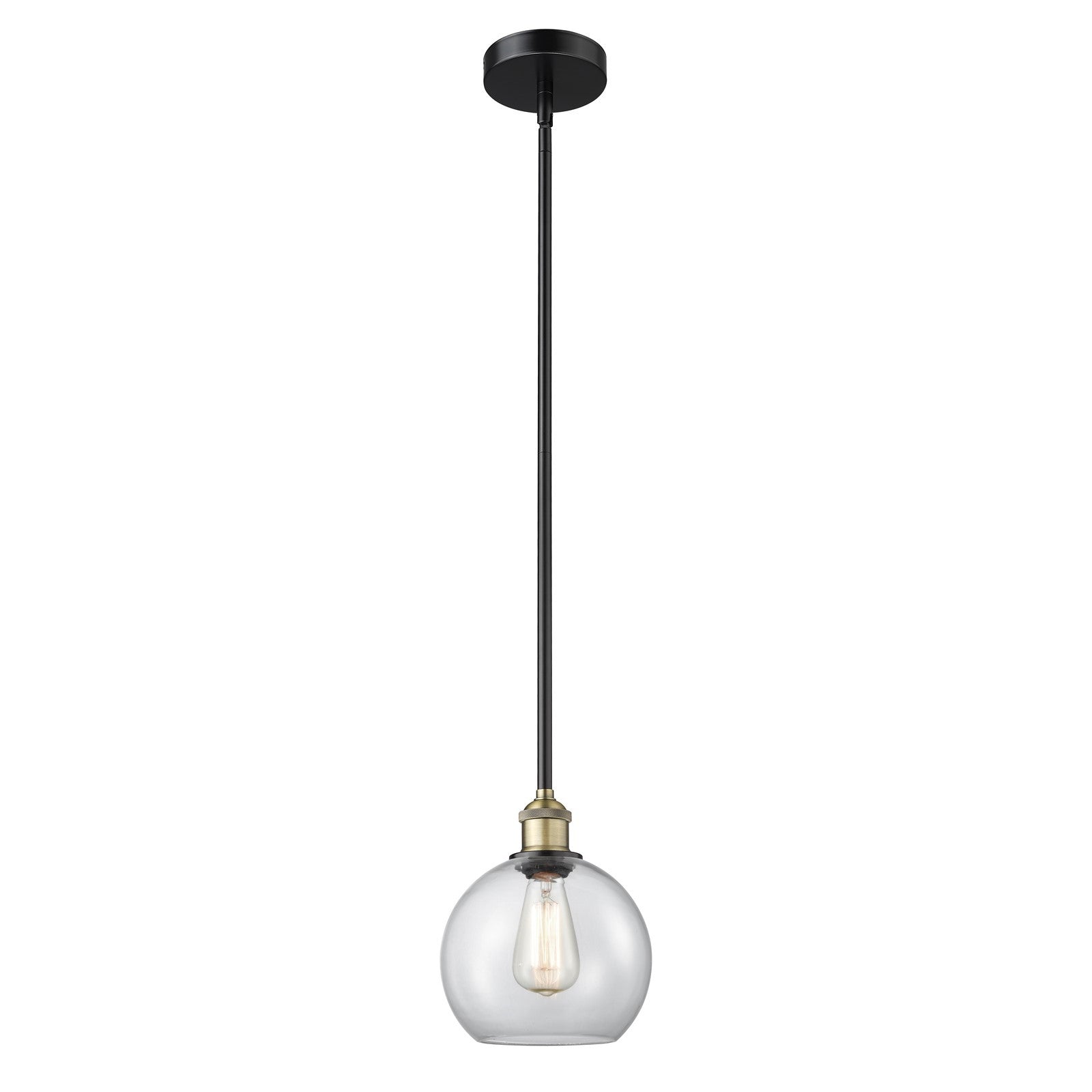 Innovations Athens 8in 1-Light Mini Pendant | Industrial Black Antique Brass and Clear Glass | Kitchen Island & Dining Room | Model 616-1S-BAB-G122-8