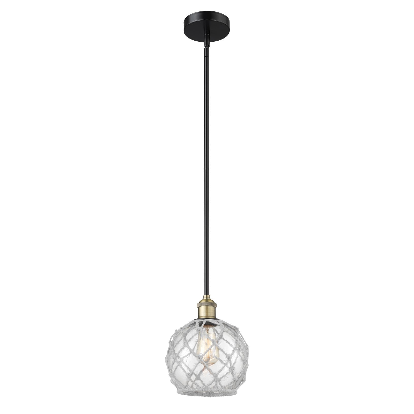 Innovations Farmhouse Rope 8in 1-Light Mini Pendant | Industrial Black Antique Brass and Clear Glass with White Rope | Kitchen | Model 616-1S-BAB-G122-8RW