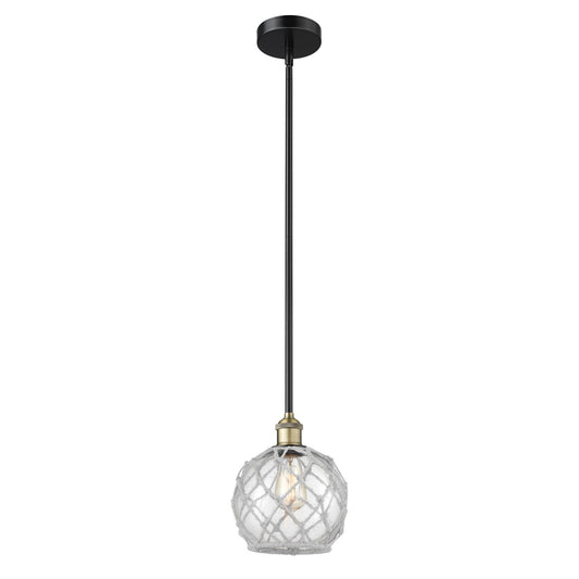 Innovations Farmhouse Rope 8in 1-Light Mini Pendant | Industrial Black Antique Brass and Clear Glass with White Rope | Kitchen | Model 616-1S-BAB-G122-8RW