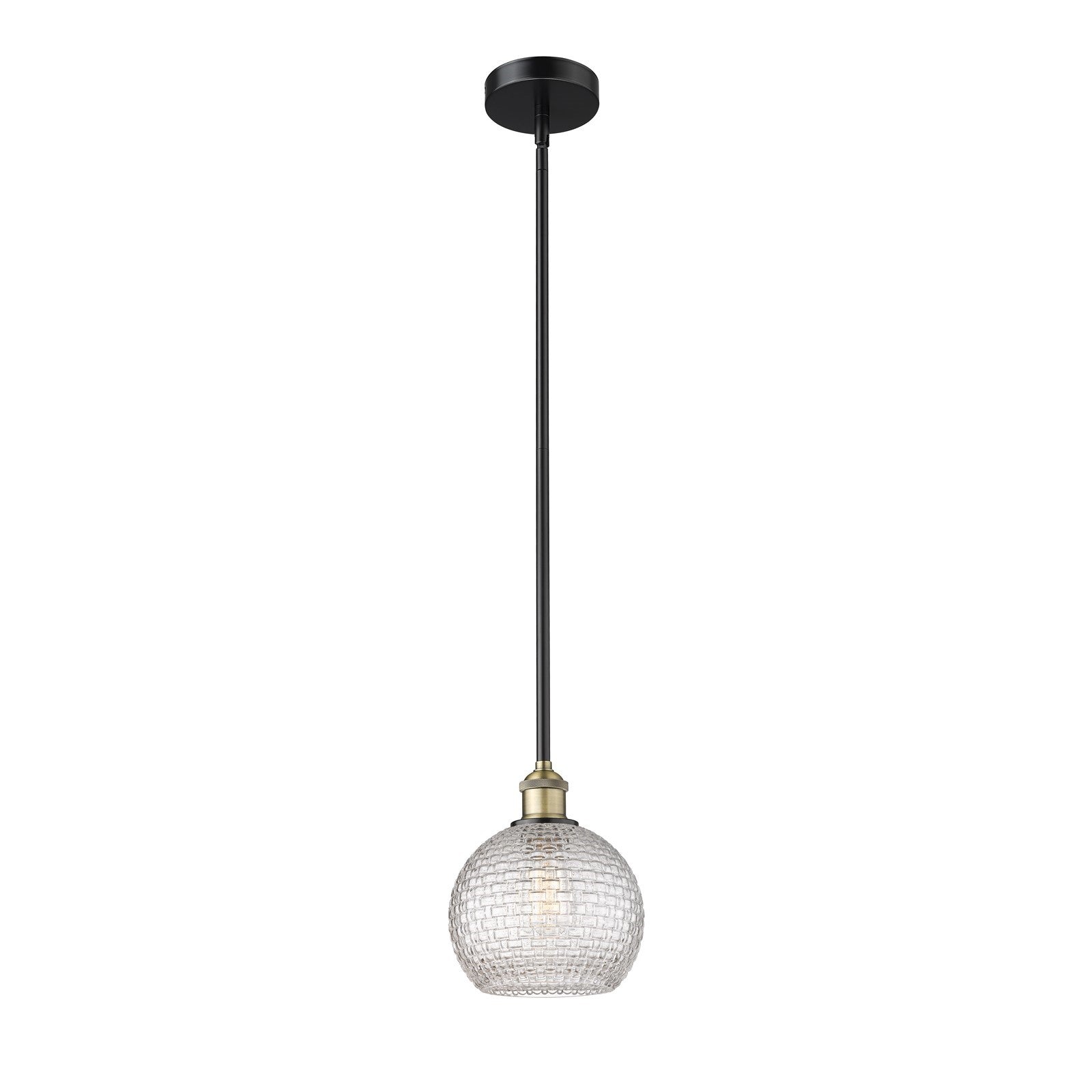 Innovations Athens 8in 1-Light Mini Pendant | Modern Farmhouse Black Antique Brass and Clear Basket Weave Glass | Kitchen | Model 616-1S-BAB-G122C-8CL