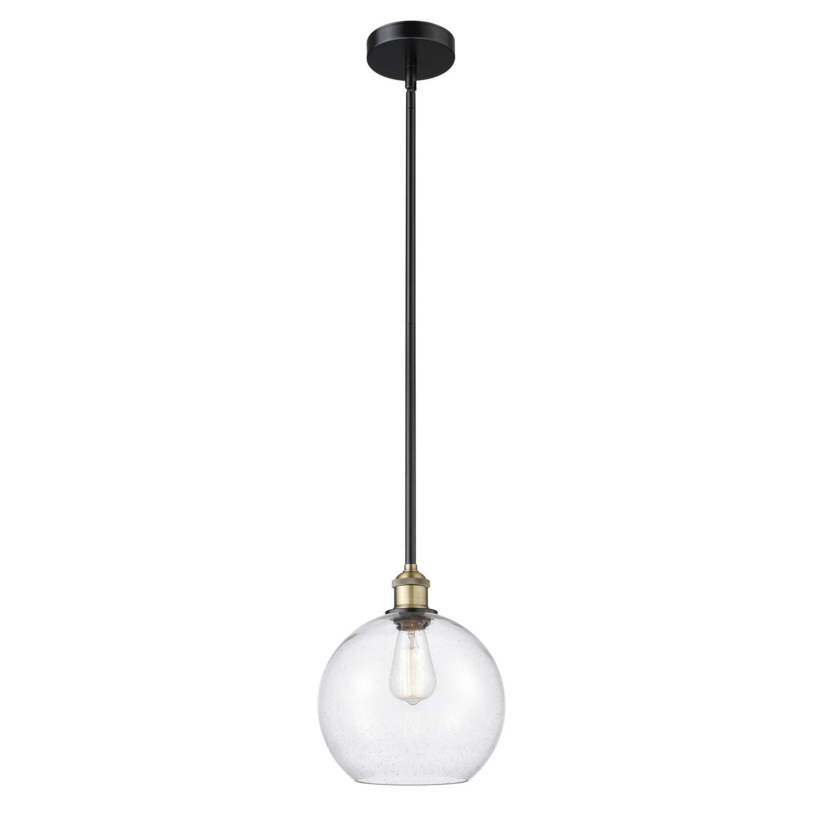 Innovations Athens 10in 1-Light Mini Pendant | Industrial Black Antique Brass Steel and Seedy Glass | Kitchen Island & Dining | Model 616-1S-BAB-G124-10