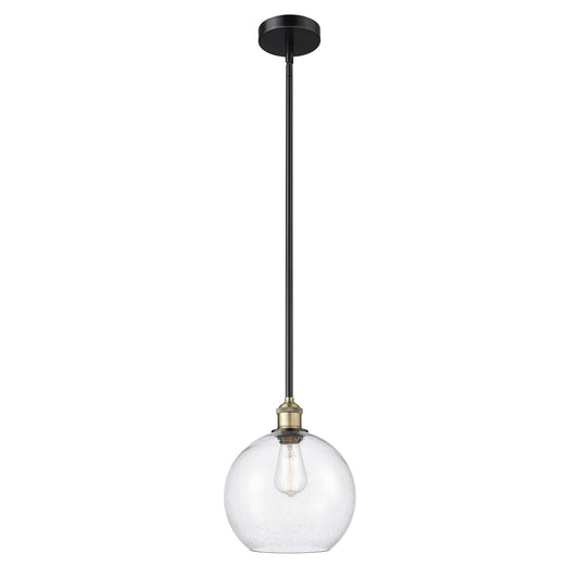 Innovations Athens 10in 1-Light Mini Pendant | Industrial Black Antique Brass Steel and Seedy Glass | Kitchen Island & Dining | Model 616-1S-BAB-G124-10