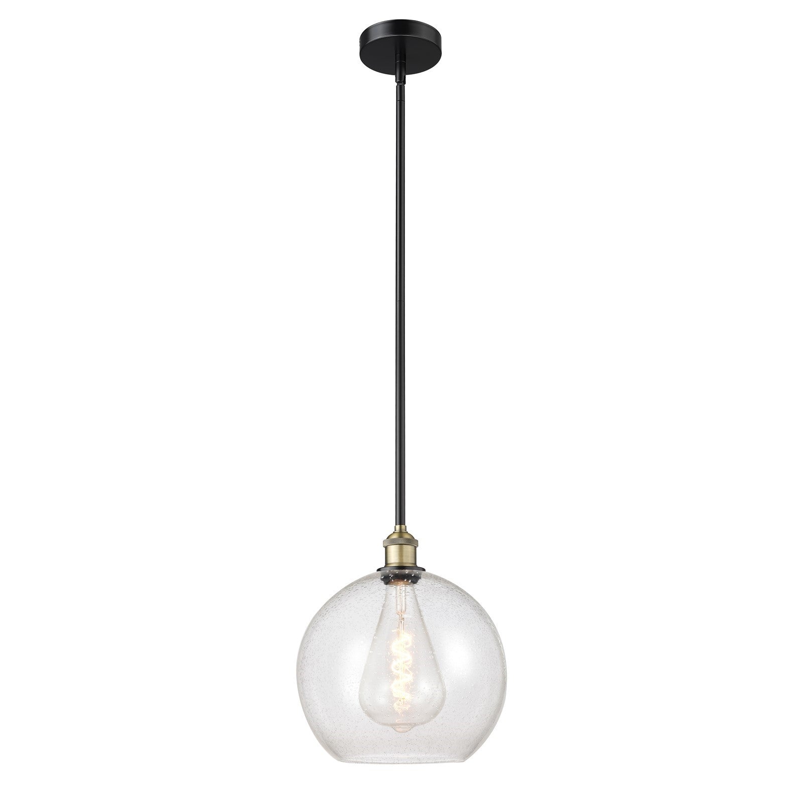 Innovations Athens 12in 1-Light Mini Pendant | Industrial Black Antique Brass Steel and Seedy Glass | Kitchen Island & Dining | Model 616-1S-BAB-G124-12