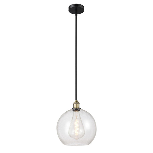 Innovations Athens 12in 1-Light Mini Pendant | Industrial Black Antique Brass Steel and Seedy Glass | Kitchen Island & Dining | Model 616-1S-BAB-G124-12