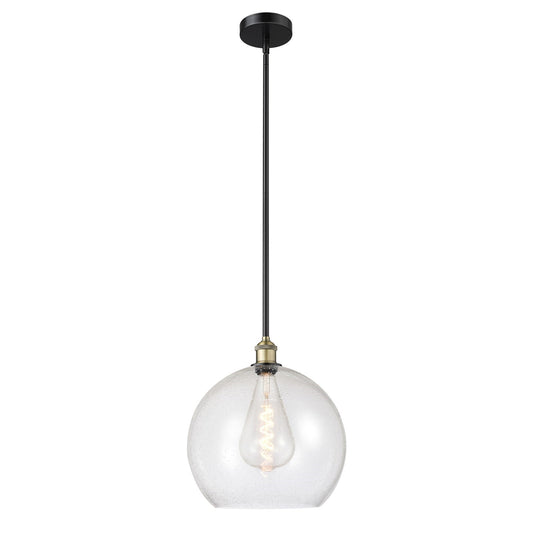 Innovations Athens 14in 1-Light Pendant | Industrial Black Antique Brass Steel and Seedy Glass | Kitchen Island & Dining Room | Model 616-1S-BAB-G124-14