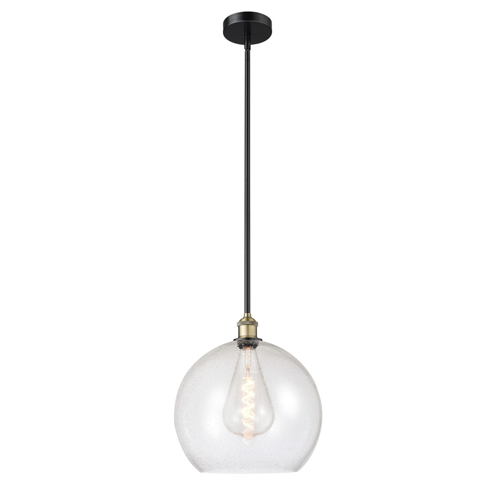 Innovations Athens 14in 1-Light Pendant | Industrial Black Antique Brass Steel and Seedy Glass | Kitchen Island & Dining Room | Model 616-1S-BAB-G124-14