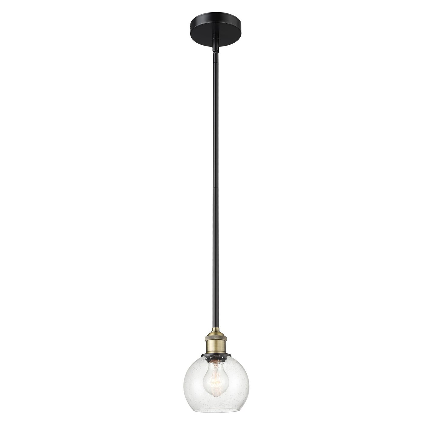 Innovations Athens 6in 1-Light Mini Pendant | Industrial Black Antique Brass Steel and Seedy Glass | Kitchen Island & Dining | Model 616-1S-BAB-G124-6