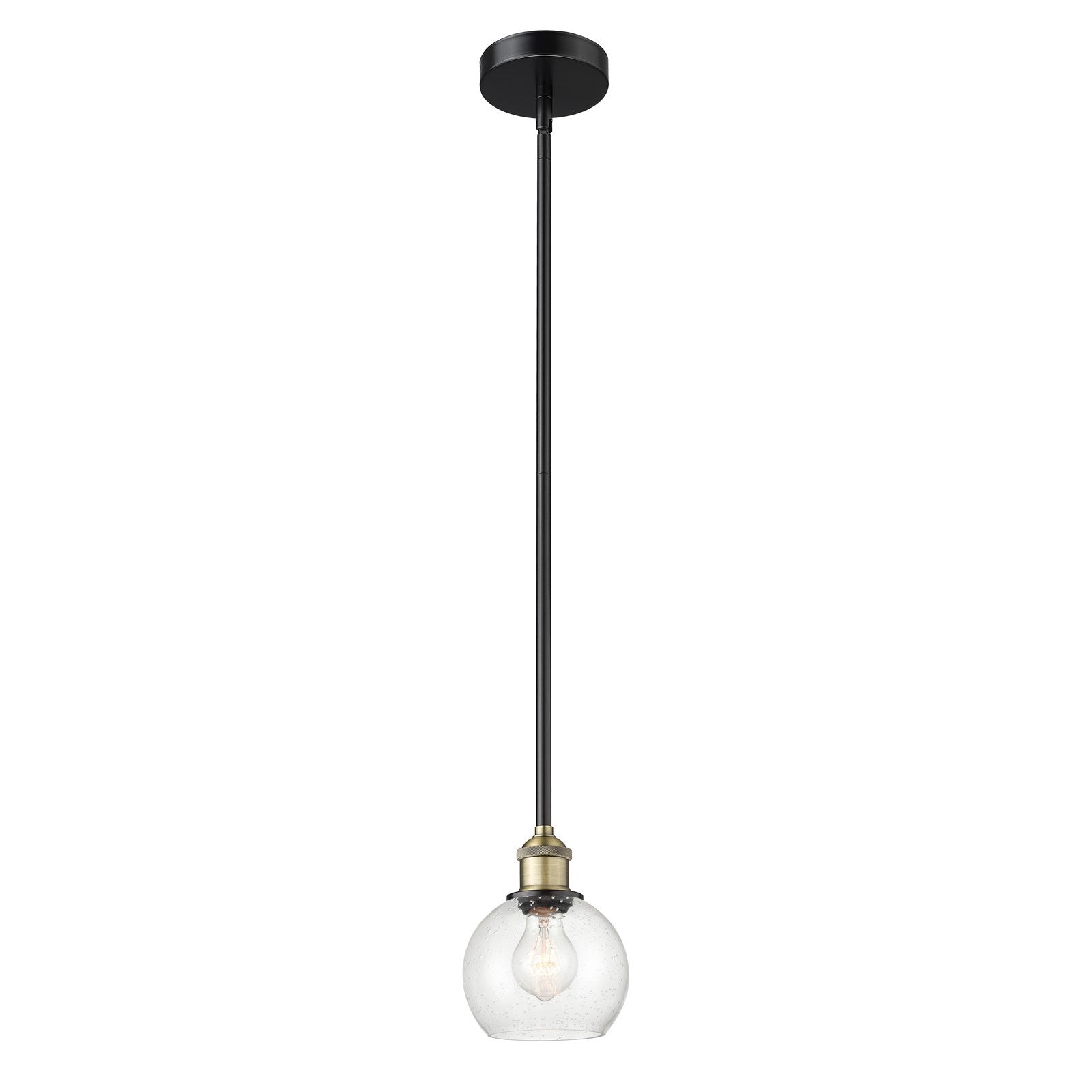 Innovations Athens 6in 1-Light Mini Pendant | Industrial Black Antique Brass Steel and Seedy Glass | Kitchen Island & Dining | Model 616-1S-BAB-G124-6