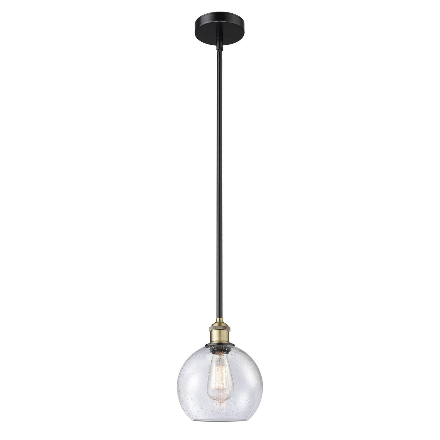 Innovations Athens 8in 1-Light Mini Pendant | Industrial Black Antique Brass and Seedy Glass | Kitchen Island & Dining Room | 8 | Model 616-1S-BAB-G124-8