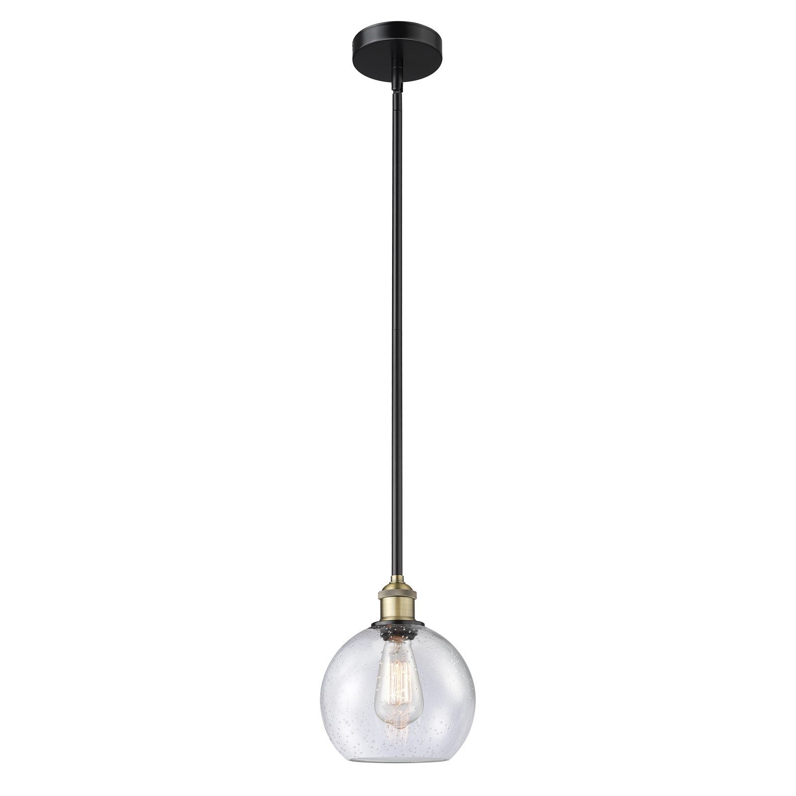 Innovations Athens 8in 1-Light Mini Pendant | Industrial Black Antique Brass and Seedy Glass | Kitchen Island & Dining Room | 8 | Model 616-1S-BAB-G124-8