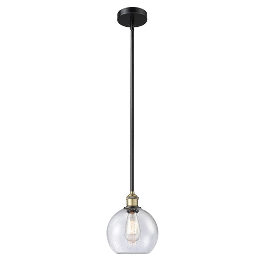 Innovations Athens 8in 1-Light Mini Pendant | Industrial Black Antique Brass and Seedy Glass | Kitchen Island & Dining Room | 8 | Model 616-1S-BAB-G124-8