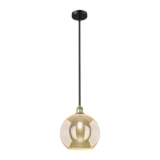 Innovations Athens 12in 1-Light Mini Pendant | Industrial Black Antique Brass Steel and Mercury Glass | Kitchen Island & Dining | Model 616-1S-BAB-G128-12