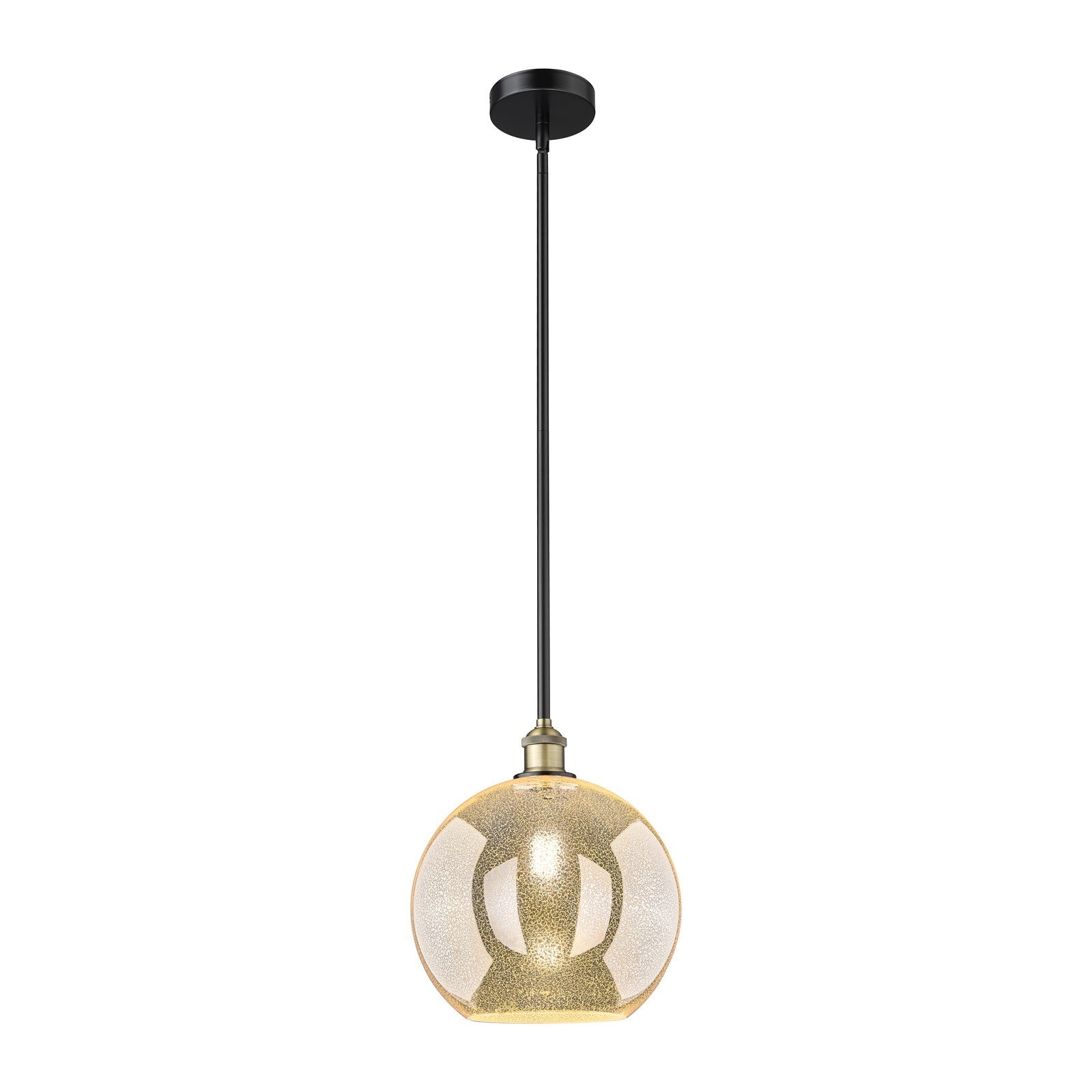 Innovations Athens 12in 1-Light Mini Pendant | Industrial Black Antique Brass Steel and Mercury Glass | Kitchen Island & Dining | Model 616-1S-BAB-G128-12