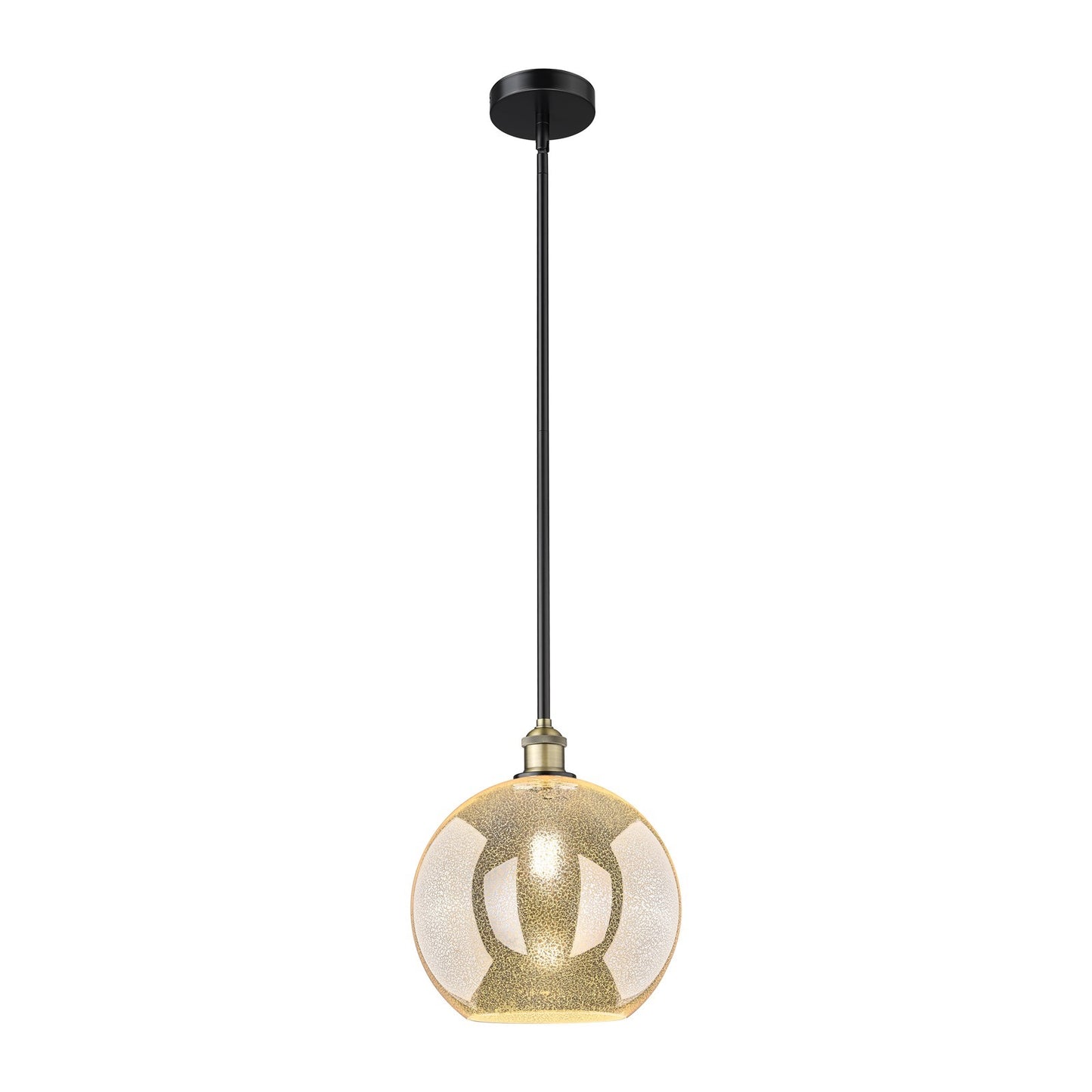 Innovations Athens 12in 1-Light Mini Pendant | Industrial Black Antique Brass Steel and Mercury Glass | Kitchen Island & Dining | Model 616-1S-BAB-G128-12