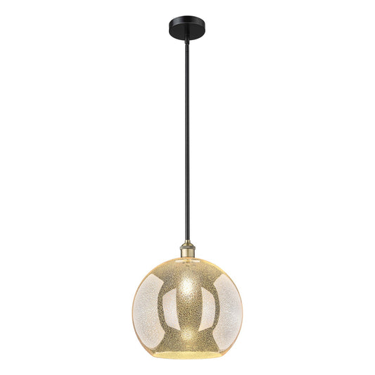 Innovations Athens 14in 1-Light Pendant | Industrial Black Antique Brass Steel and Mercury Glass | Kitchen Island & Dining Room | Model 616-1S-BAB-G128-14
