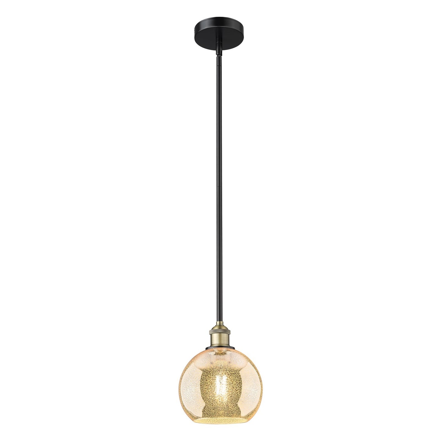Innovations Athens 8in 1-Light Mini Pendant | Industrial Black Antique Brass and Mercury Glass | Kitchen Island & Dining Room | Model 616-1S-BAB-G128-8