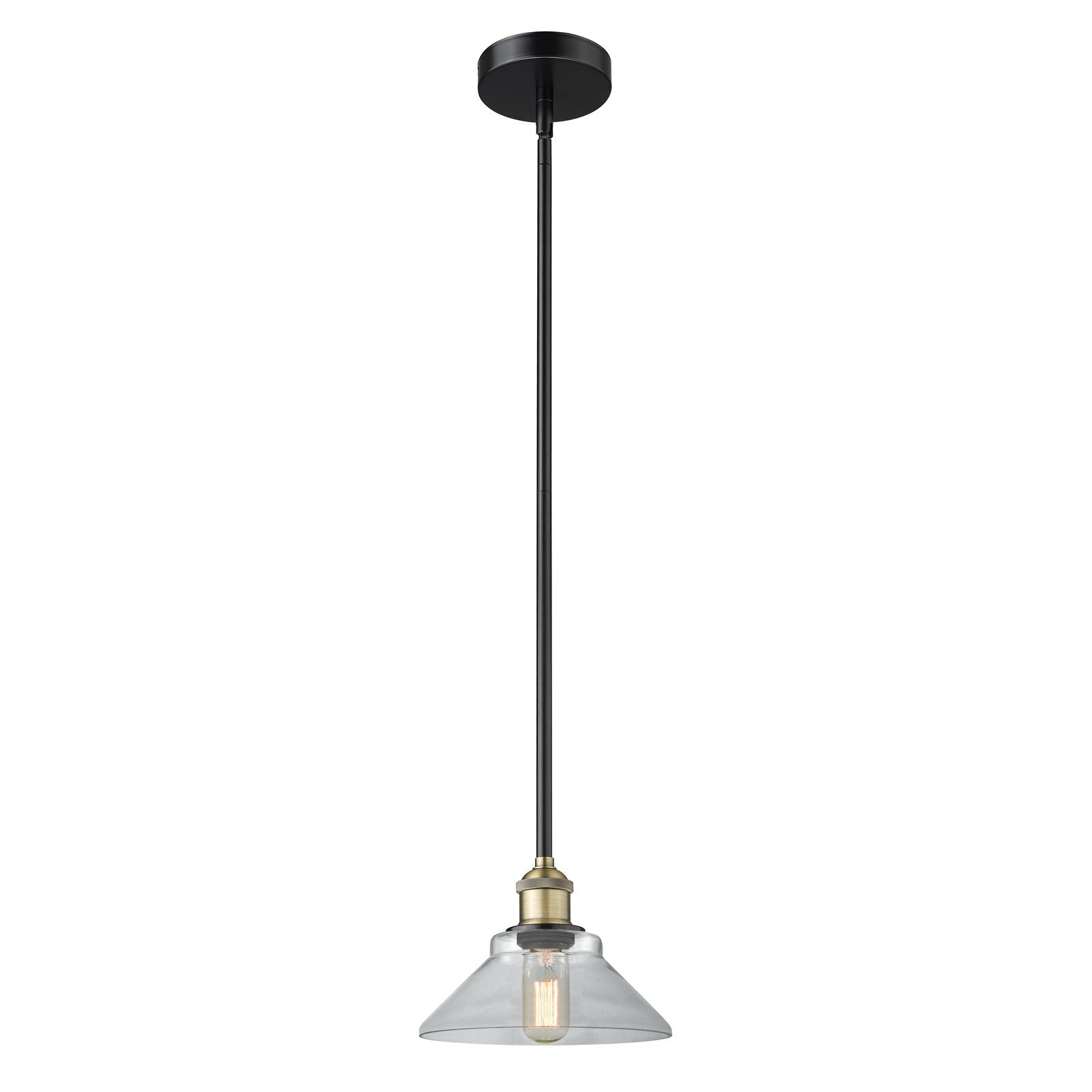 Innovations Orwell 8in 1-Light Mini Pendant | Industrial Black Antique Brass Steel and Clear Glass | Kitchen Island & Dining Room | Model 616-1S-BAB-G132