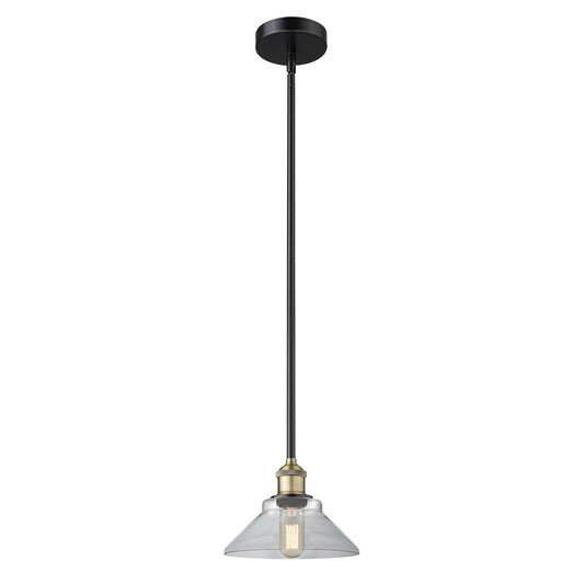 Innovations Orwell 8in 1-Light Mini Pendant | Industrial Black Antique Brass Steel and Clear Glass | Kitchen Island & Dining Room | Model 616-1S-BAB-G132