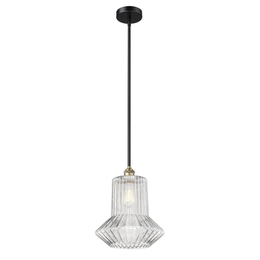 Innovations Springwater 12in 1-Light Mini Pendant | Industrial Black Antique Brass Steel and Clear Fluted Glass | Kitchen Island & | Model 616-1S-BAB-G212