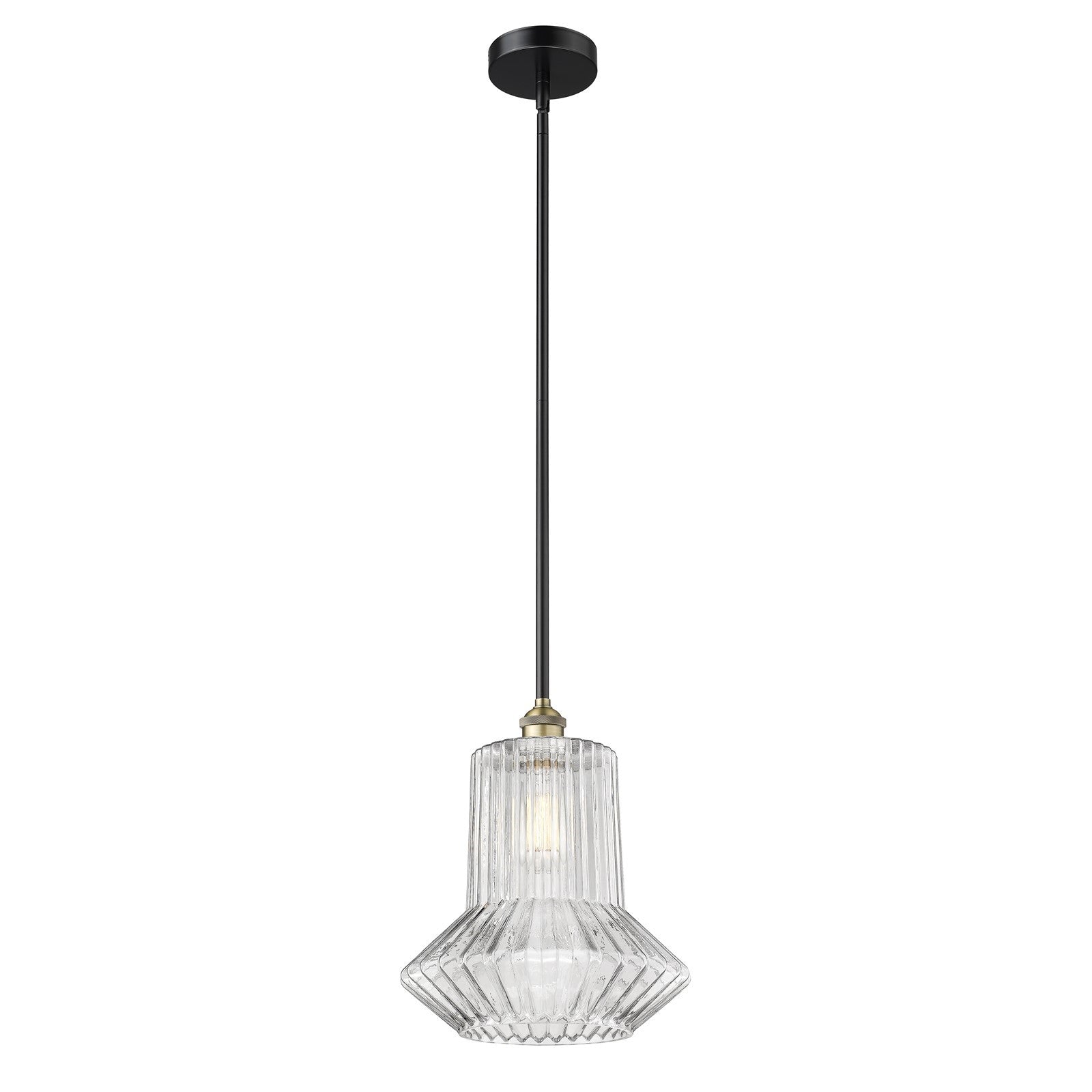Innovations Springwater 12in 1-Light Mini Pendant | Industrial Black Antique Brass Steel and Clear Fluted Glass | Kitchen Island & | Model 616-1S-BAB-G212