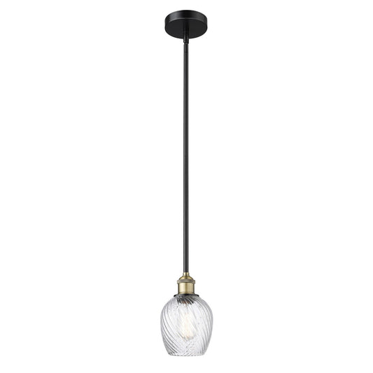 Innovations Salina 6in 1-Light Mini Pendant | Industrial Black Antique Brass and Clear Spiral Fluted Glass | Kitchen Island & | Model 616-1S-BAB-G292