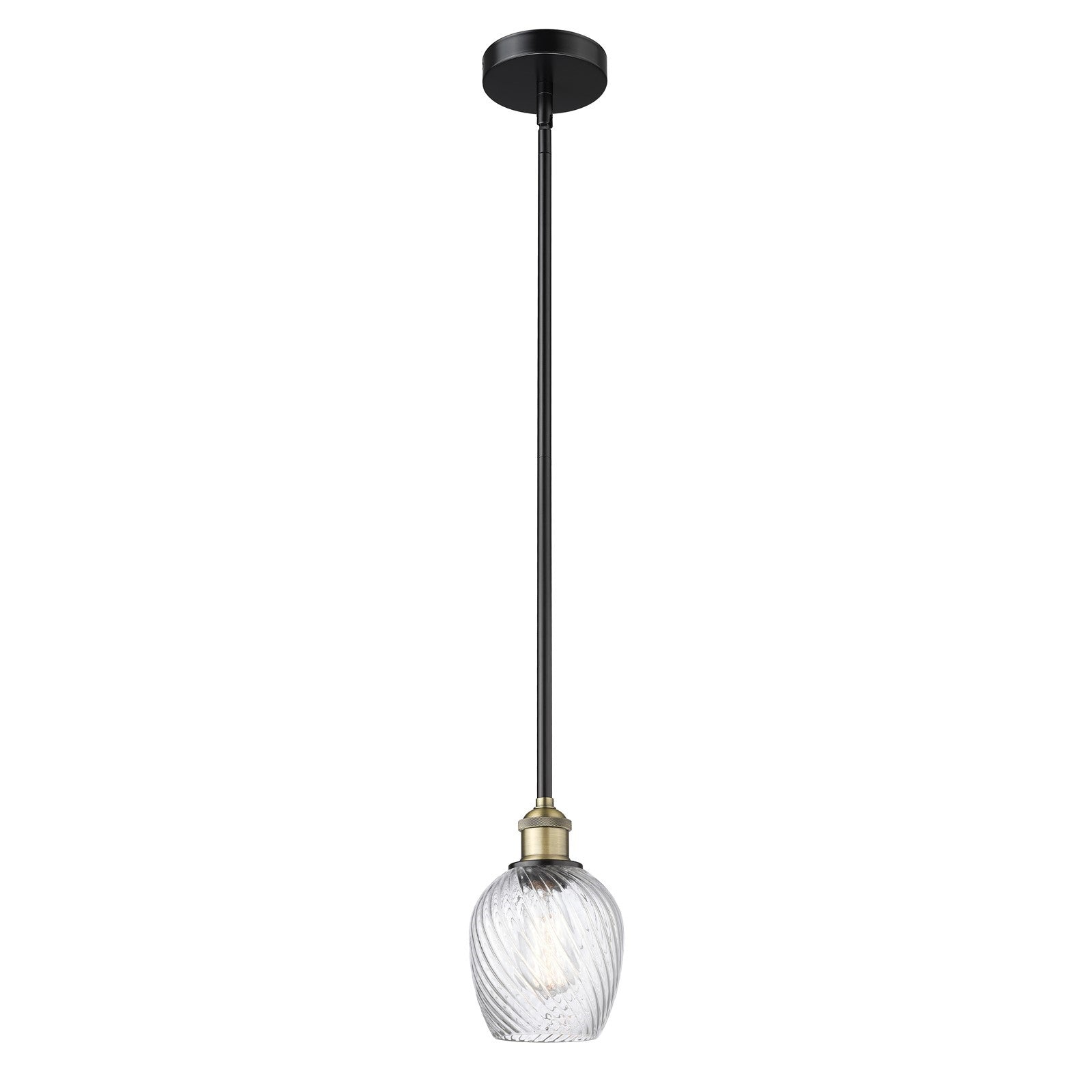 Innovations Salina 6in 1-Light Mini Pendant | Industrial Black Antique Brass and Clear Spiral Fluted Glass | Kitchen Island & | Model 616-1S-BAB-G292