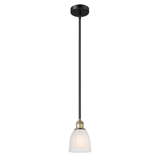 Innovations Brookfield 6in 1-Light Mini Pendant | Industrial Black Antique Brass and White Frosted Ribbed Glass | Kitchen Island & | Model 616-1S-BAB-G441