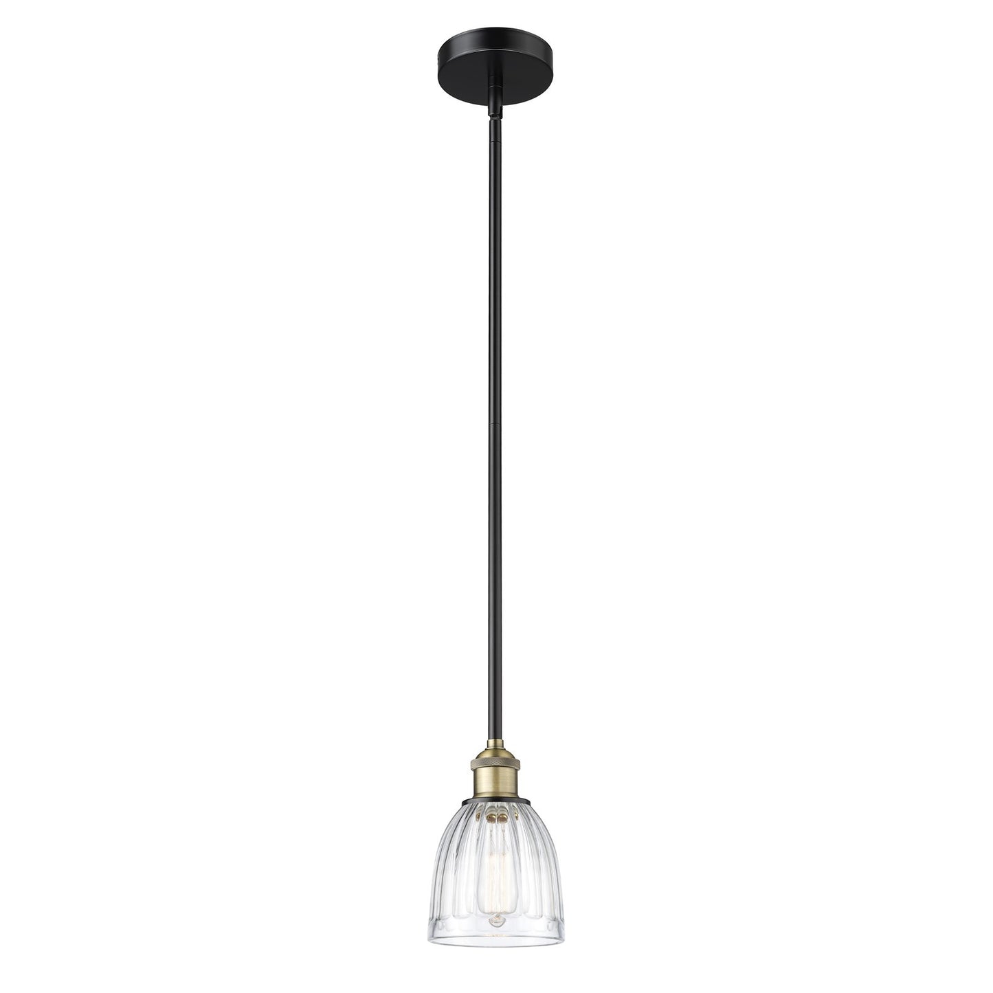 Innovations Brookfield 6in 1-Light Mini Pendant | Industrial Black Antique Brass Steel and Clear Ribbed Glass | Kitchen Island & | Model 616-1S-BAB-G442
