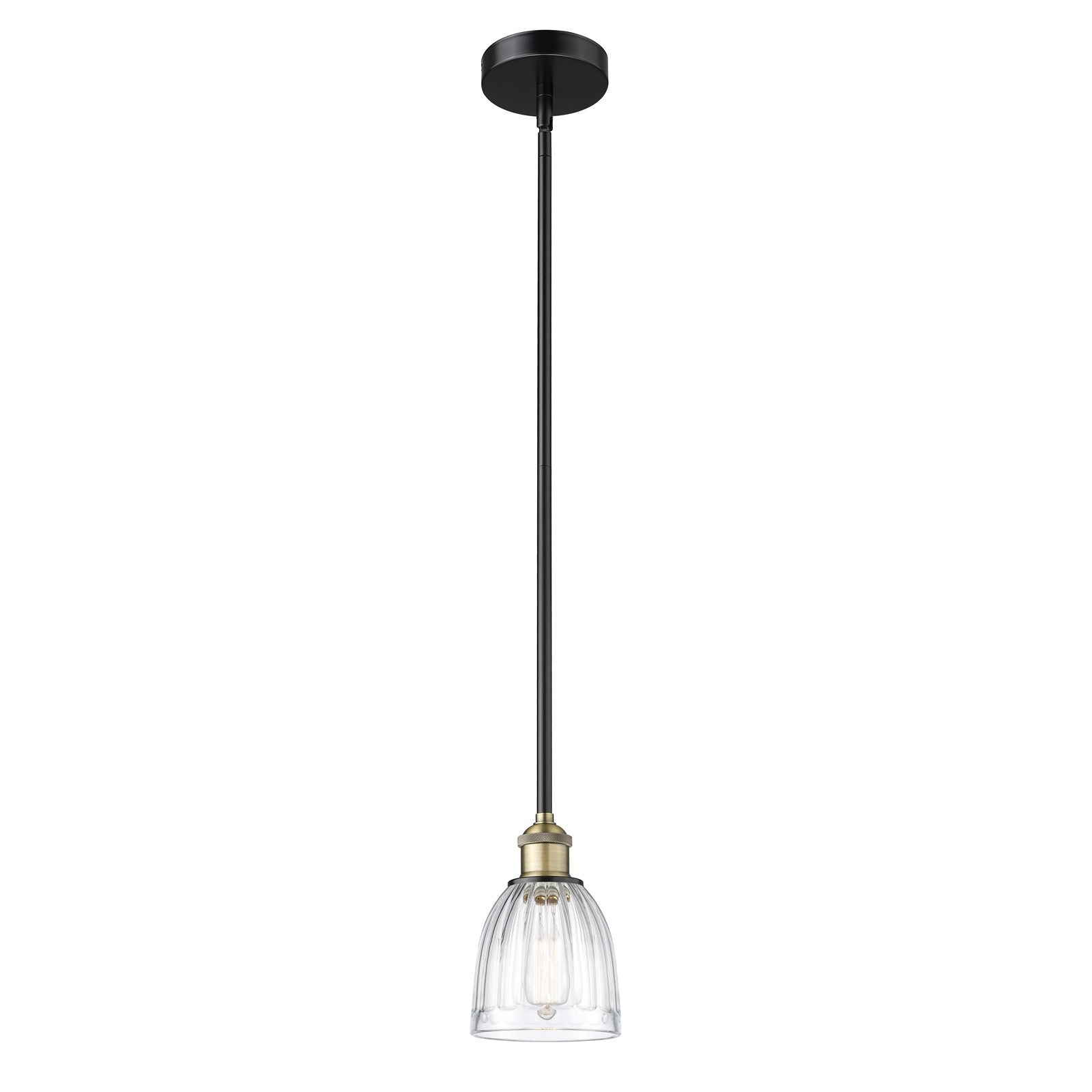 Innovations Brookfield 6in 1-Light Mini Pendant | Industrial Black Antique Brass Steel and Clear Ribbed Glass | Kitchen Island & | Model 616-1S-BAB-G442
