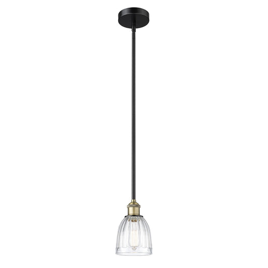 Innovations Brookfield 6in 1-Light Mini Pendant | Industrial Black Antique Brass Steel and Clear Ribbed Glass | Kitchen Island & | Model 616-1S-BAB-G442