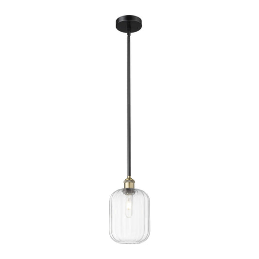 Innovations Preston Cylinder 7in 1-Light Mini Pendant | Industrial Black Antique Brass Steel and Clear Glass | Kitchen Island | Model 616-1S-BAB-G460-7CL