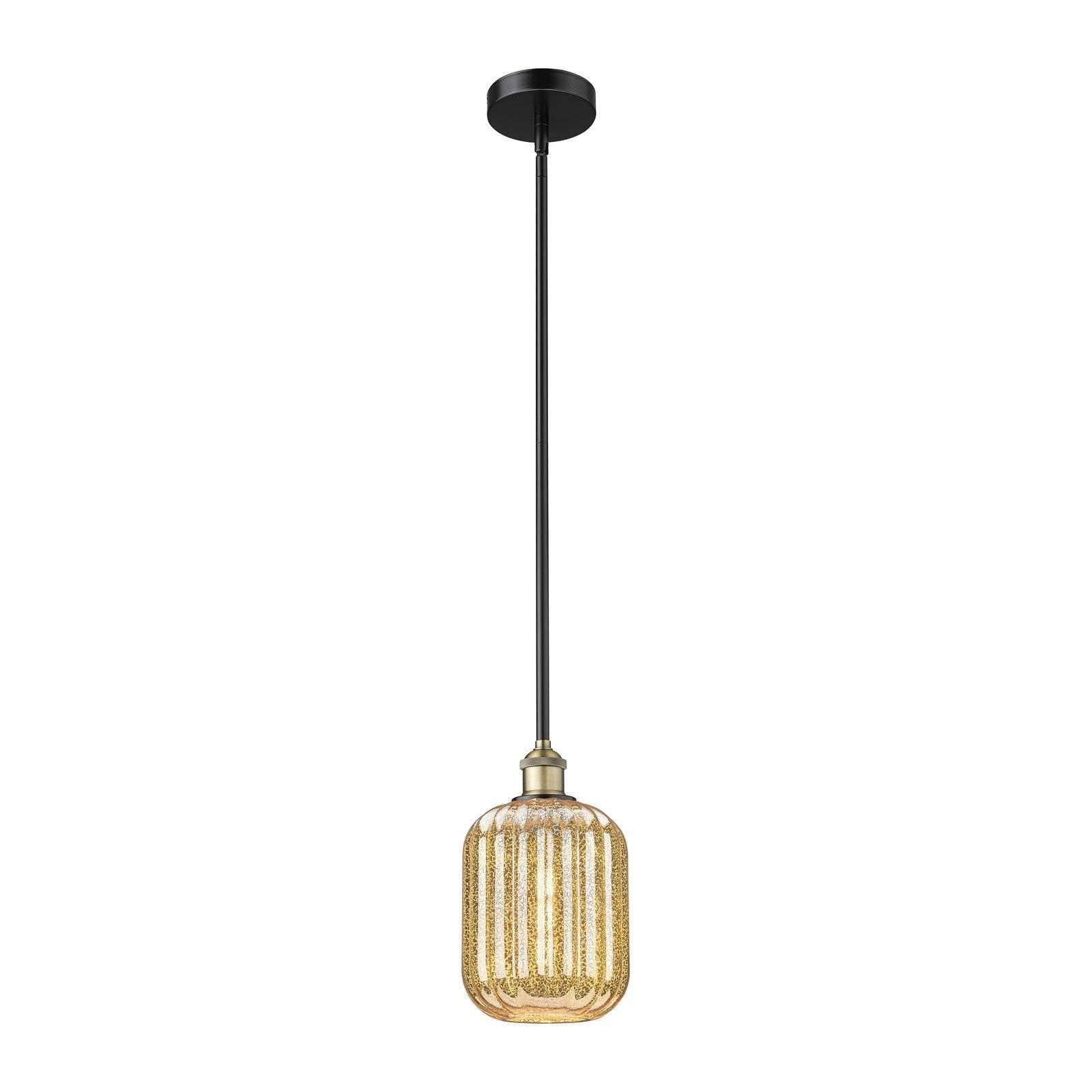 Innovations Preston Cylinder 6.75in 1-Light Mini Pendant | Industrial Black Antique Brass and Mercury Glass | Kitchen Island & | Model 616-1S-BAB-G460-7ME