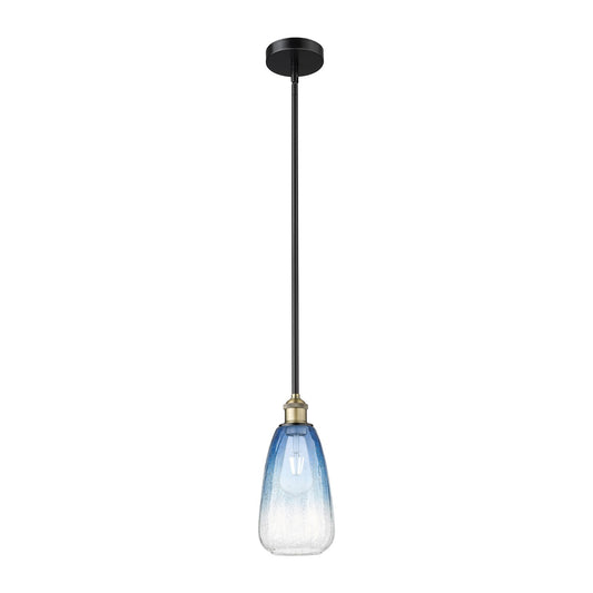 Innovations Brookhaven Almond 6in 1-Light Mini Pendant | Industrial Black Antique Brass and Sapphire Blue Glass | Kitchen | Model 616-1S-BAB-G480-6SB