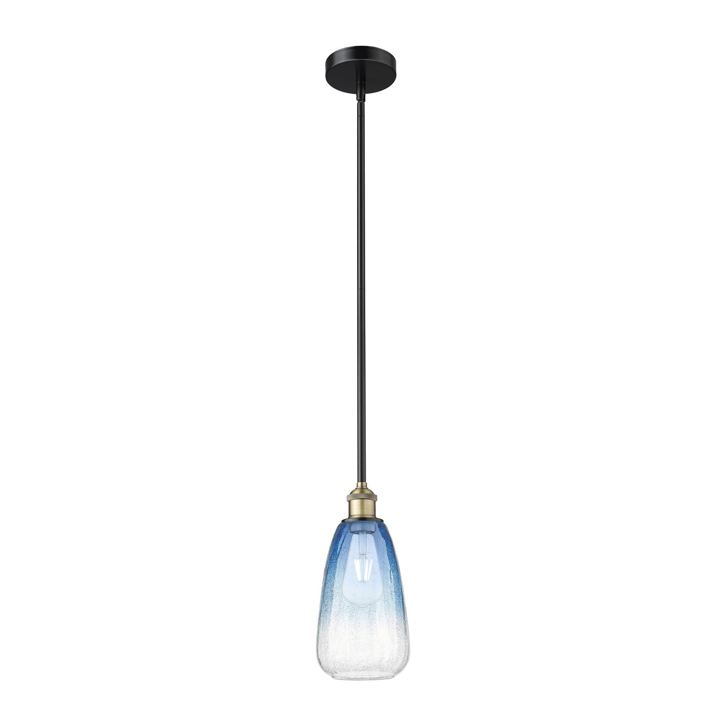 Innovations Brookhaven Almond 6in 1-Light Mini Pendant | Industrial Black Antique Brass and Sapphire Blue Glass | Kitchen | Model 616-1S-BAB-G480-6SB