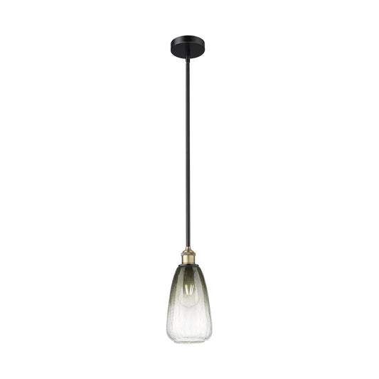 Innovations Brookhaven Almond 6in 1-Light Mini Pendant | Industrial Black Antique Brass and Slate Glass | Kitchen Island & | Model 616-1S-BAB-G480-6SL