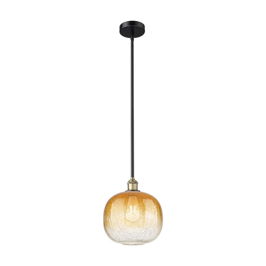 Innovations Brookhaven Sphere 11in 1-Light Mini Pendant | Industrial Black Antique Brass and Amber Glass | Kitchen Island & | Model 616-1S-BAB-G481-10AM