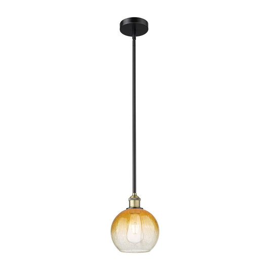 Innovations Brookhaven Globe 8in 1-Light Mini Pendant | Industrial Black Antique Brass Steel and Amber Glass | Kitchen Island | Model 616-1S-BAB-G483-8AM